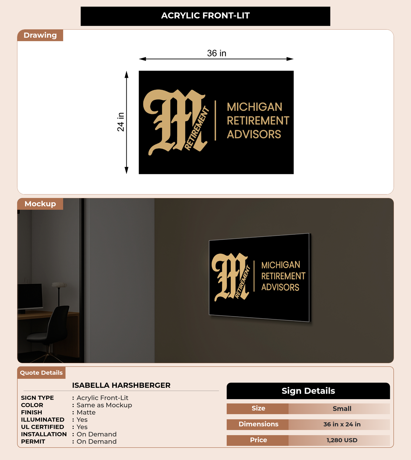 CUSTOM MOCKUP SIGN FOR Isabella Harshberger