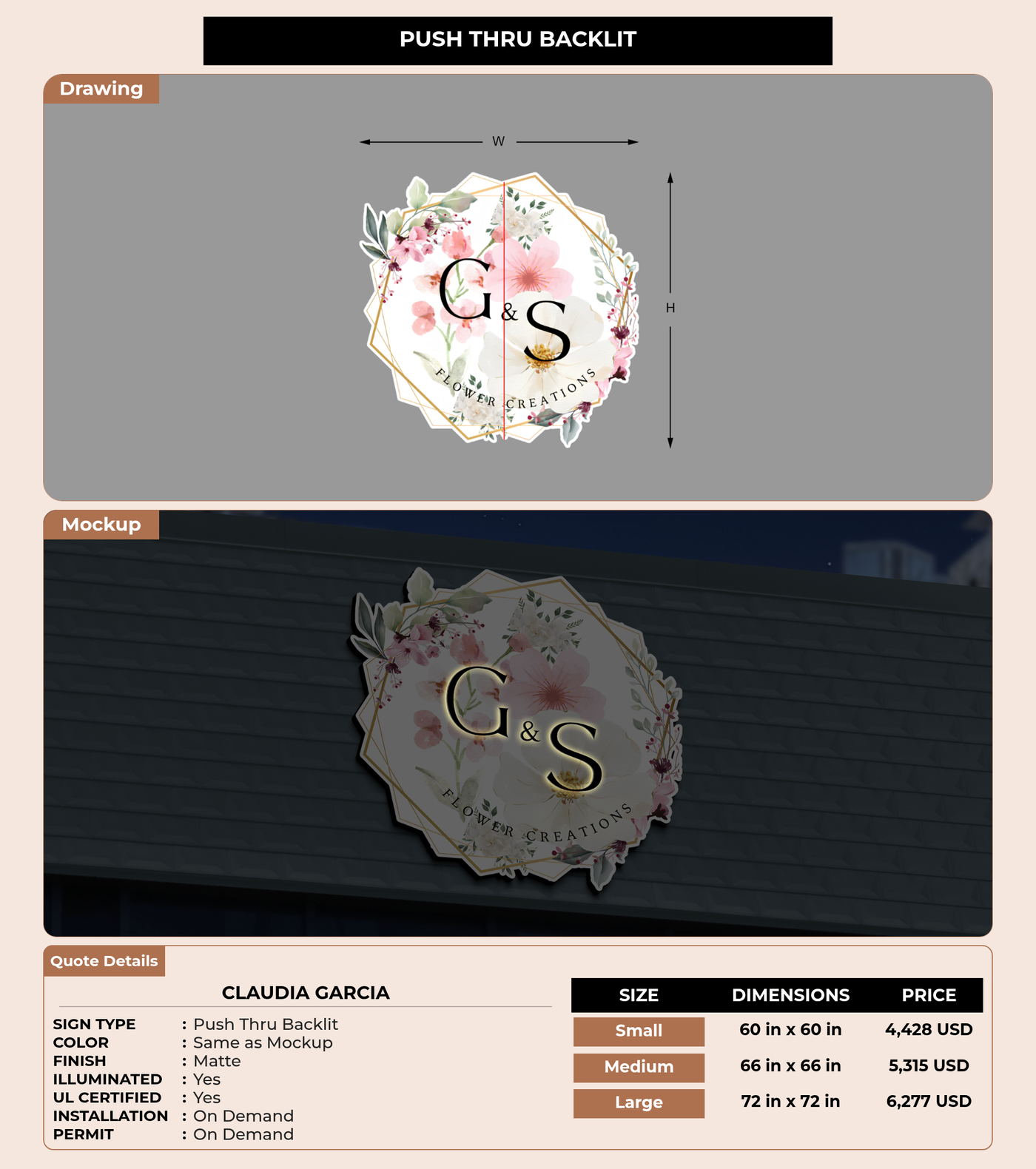 CUSTOM MOCKUP SIGN FOR Claudia Garcia