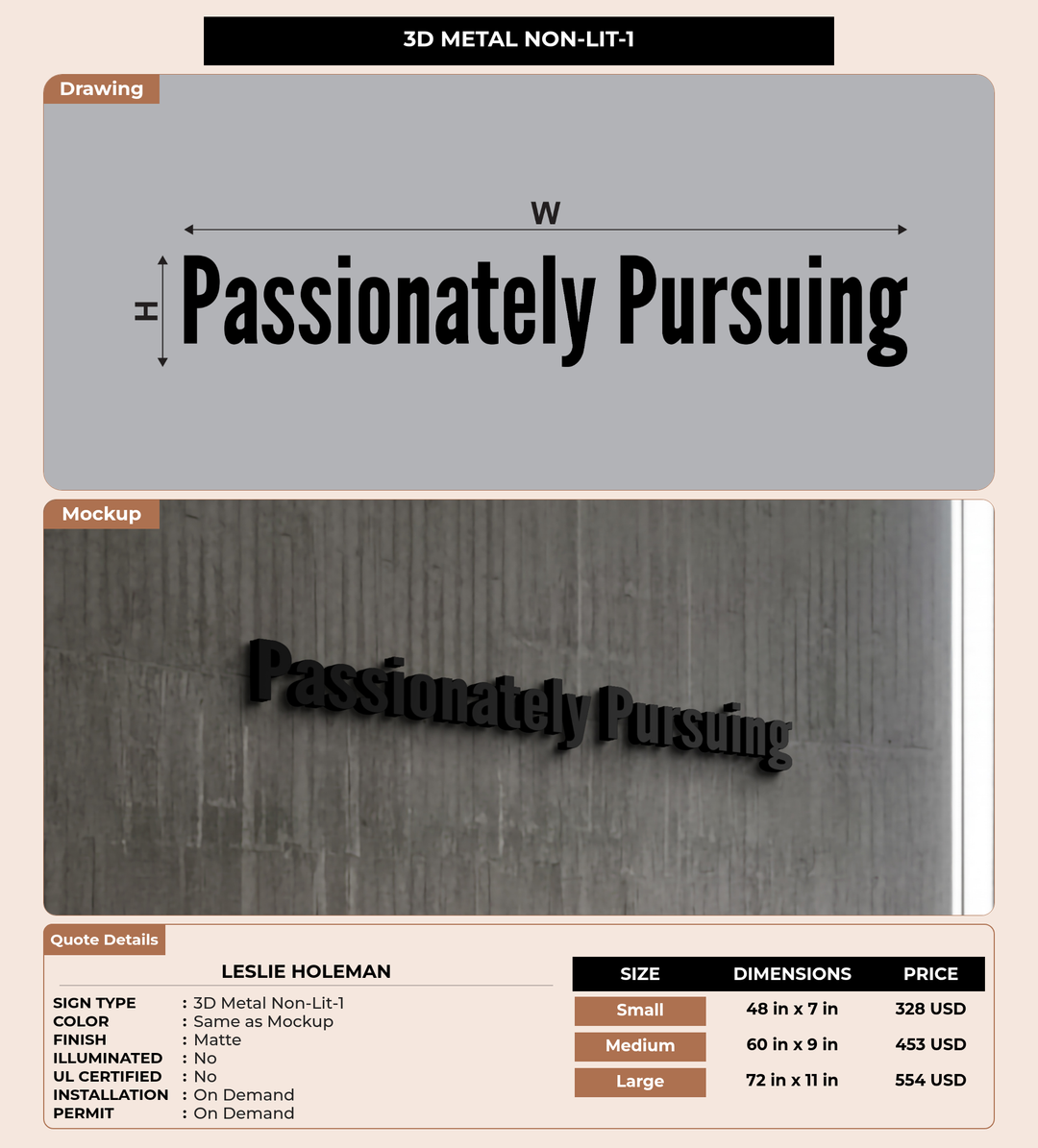 CUSTOM MOCKUP SIGN FOR Leslie Holeman