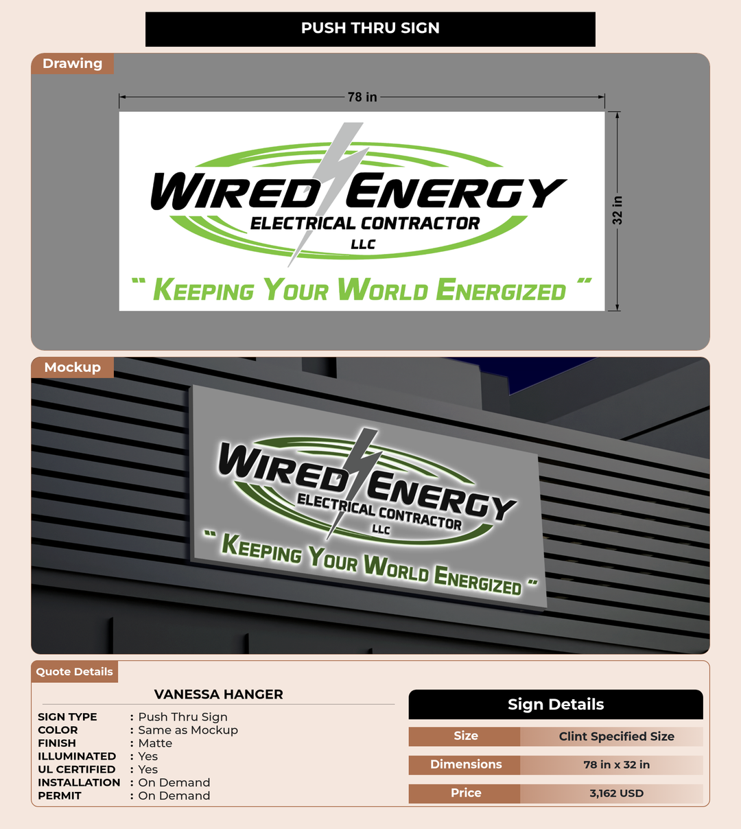 CUSTOM MOCKUP SIGN FOR Vanessa Hanger