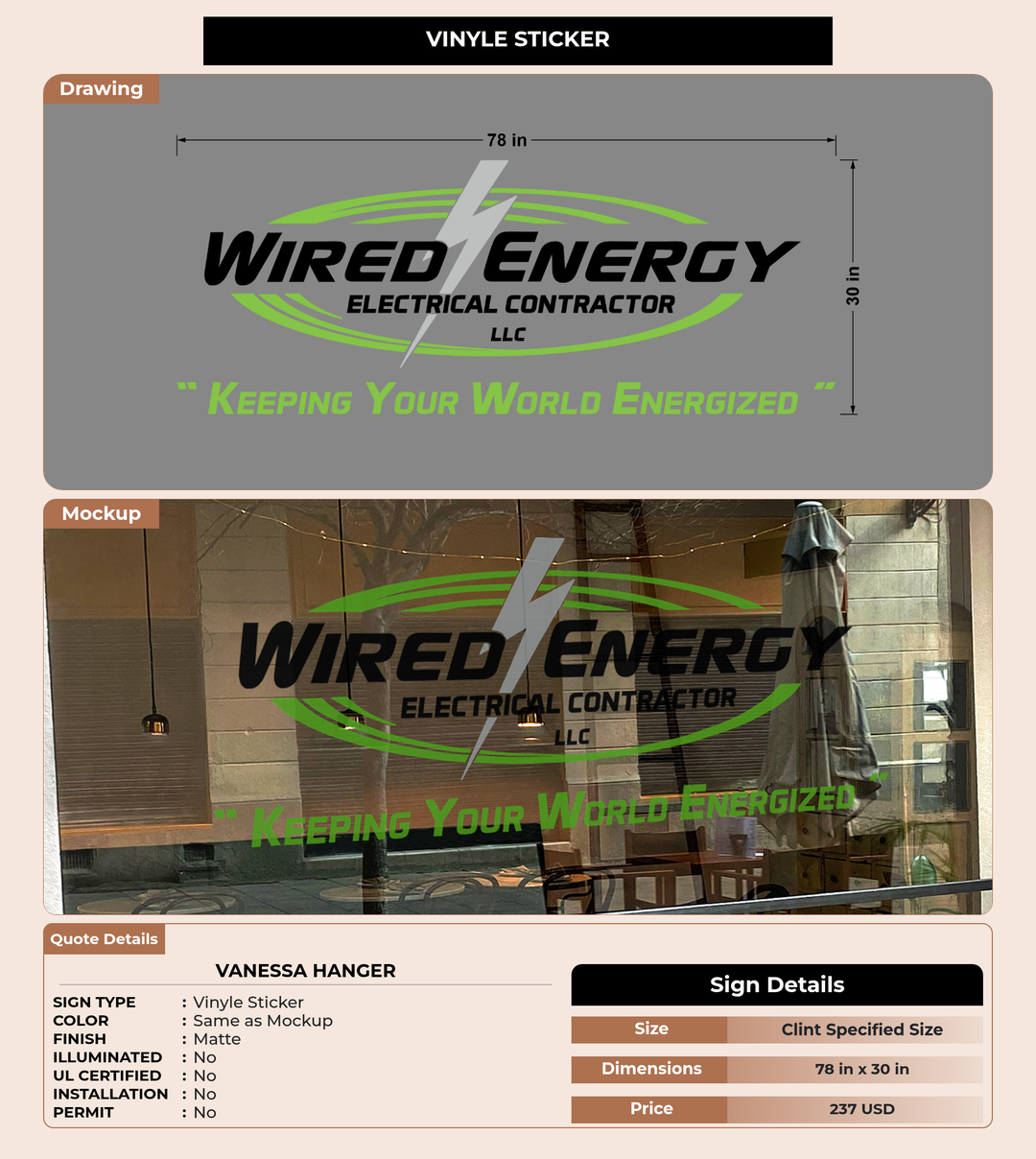 CUSTOM MOCKUP SIGN FOR Vanessa Hanger