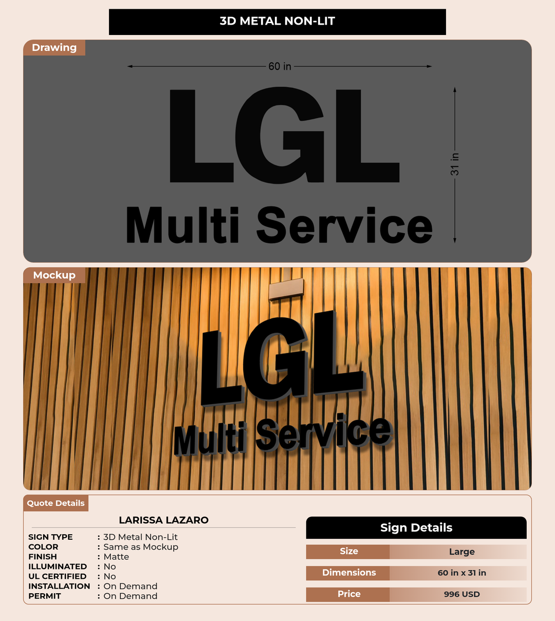 CUSTOM MOCKUP SIGN FOR Larissa Lazaro