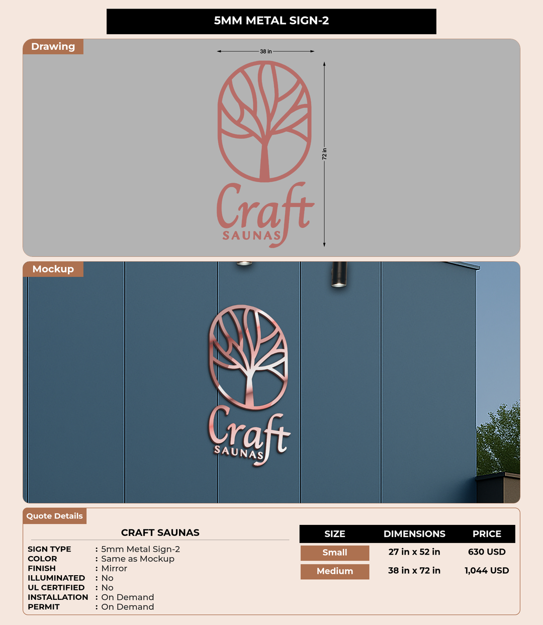 CUSTOM MOCKUP SIGN FOR Craft Saunas