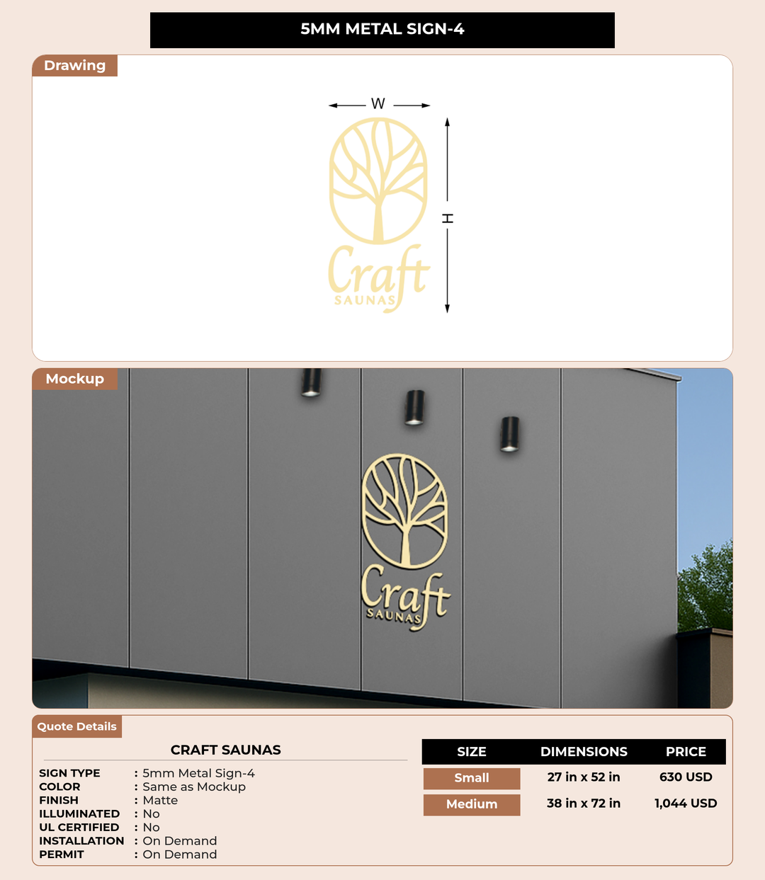 CUSTOM MOCKUP SIGN FOR Craft Saunas