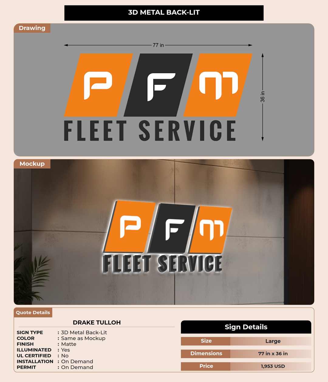 CUSTOM MOCKUP SIGN FOR DRAKE TULLOH