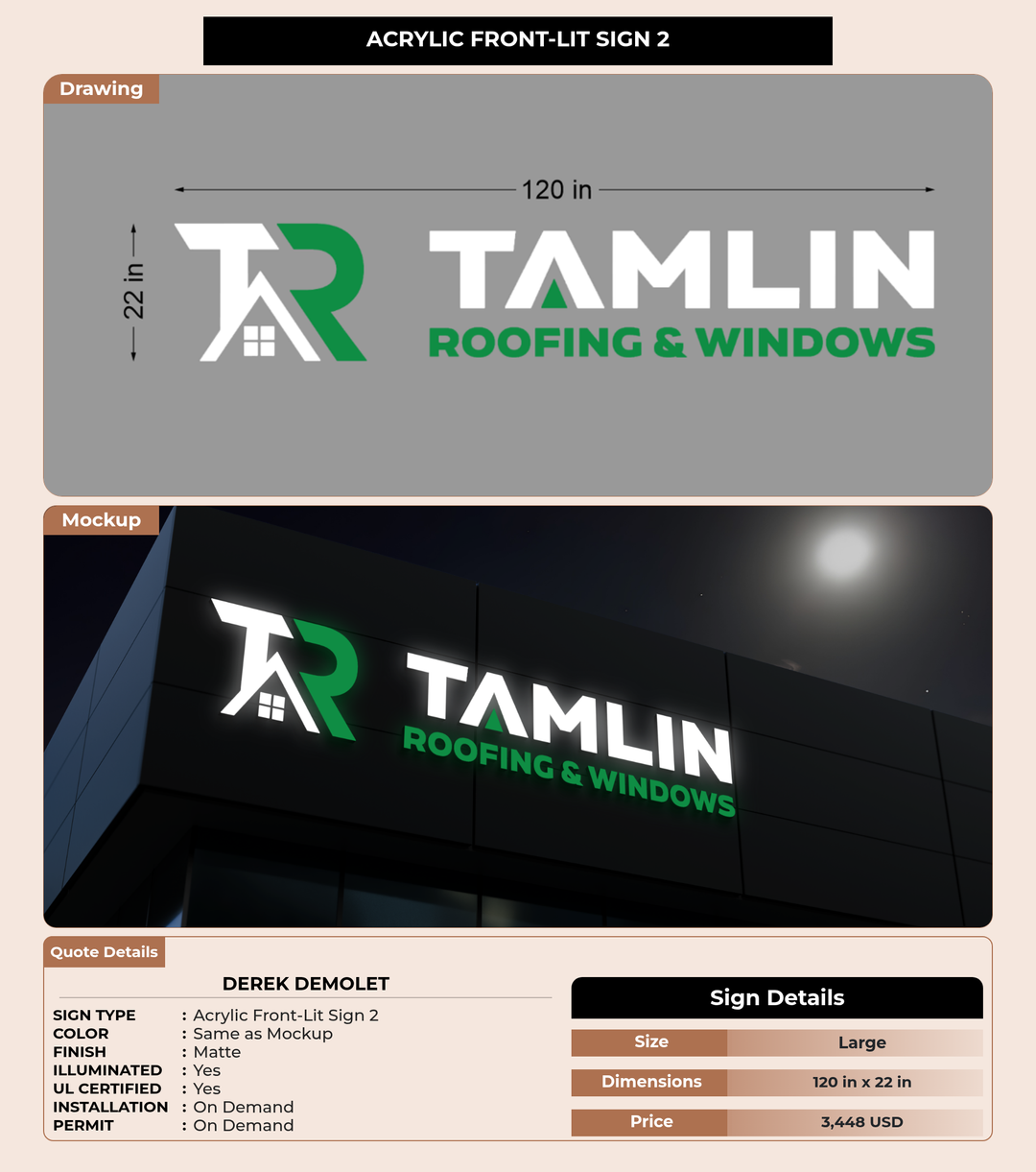 CUSTOM MOCKUP SIGN FOR Derek DeMolet