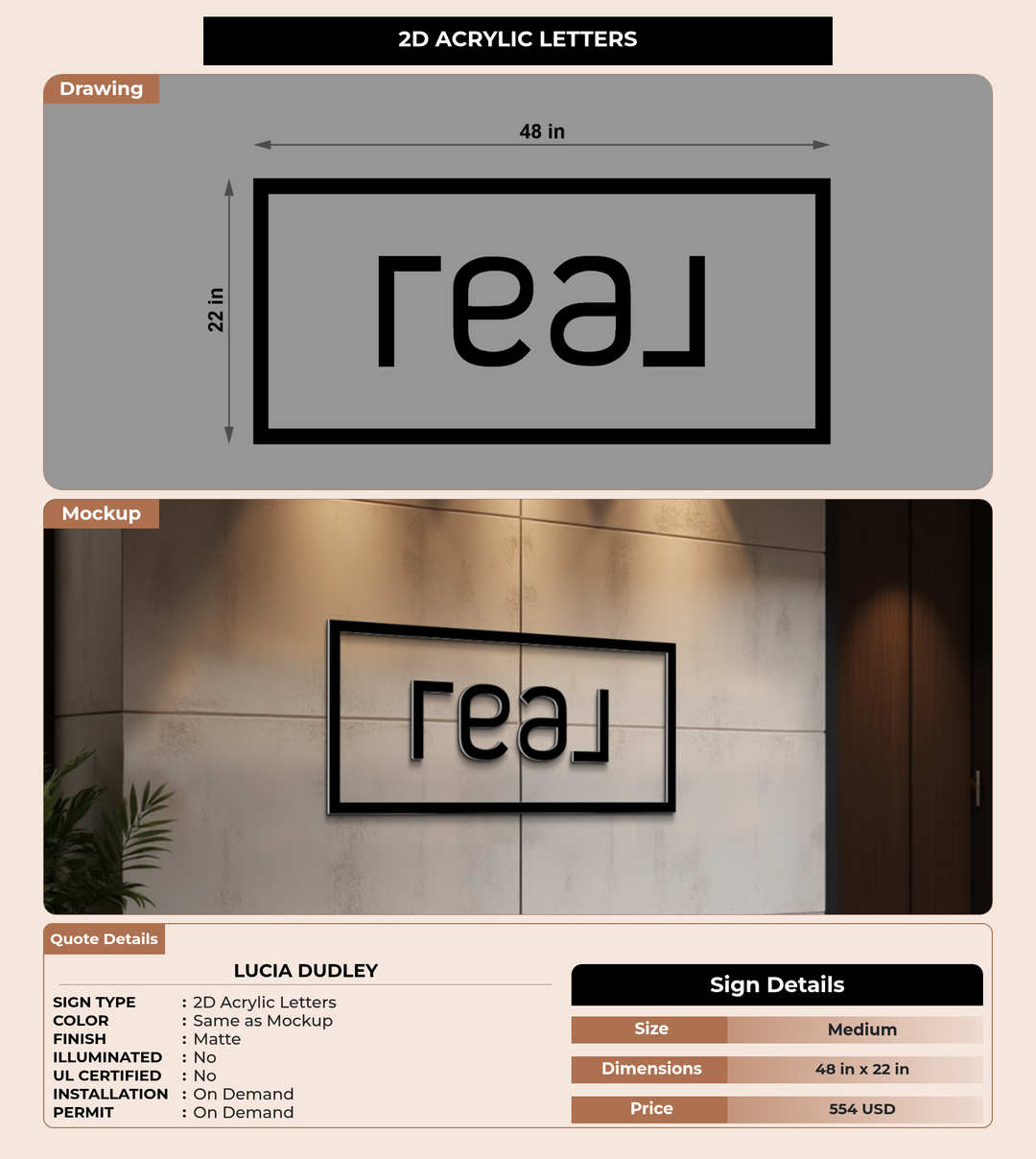 CUSTOM MOCKUP SIGN FOR Lucia Dudley