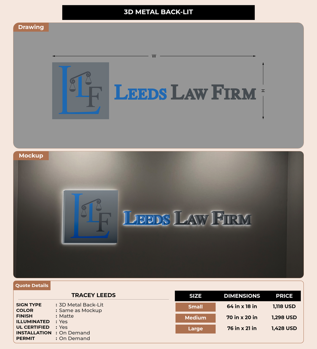 CUSTOM MOCKUP SIGN FOR Tracey Leeds