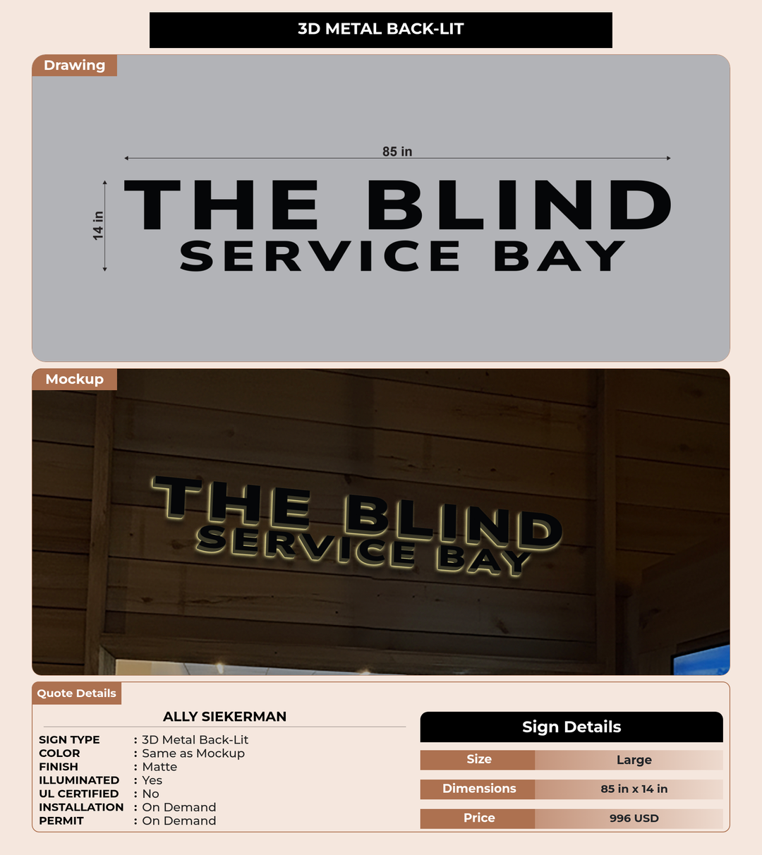 CUSTOM MOCKUP SIGN FOR Ally Siekerman