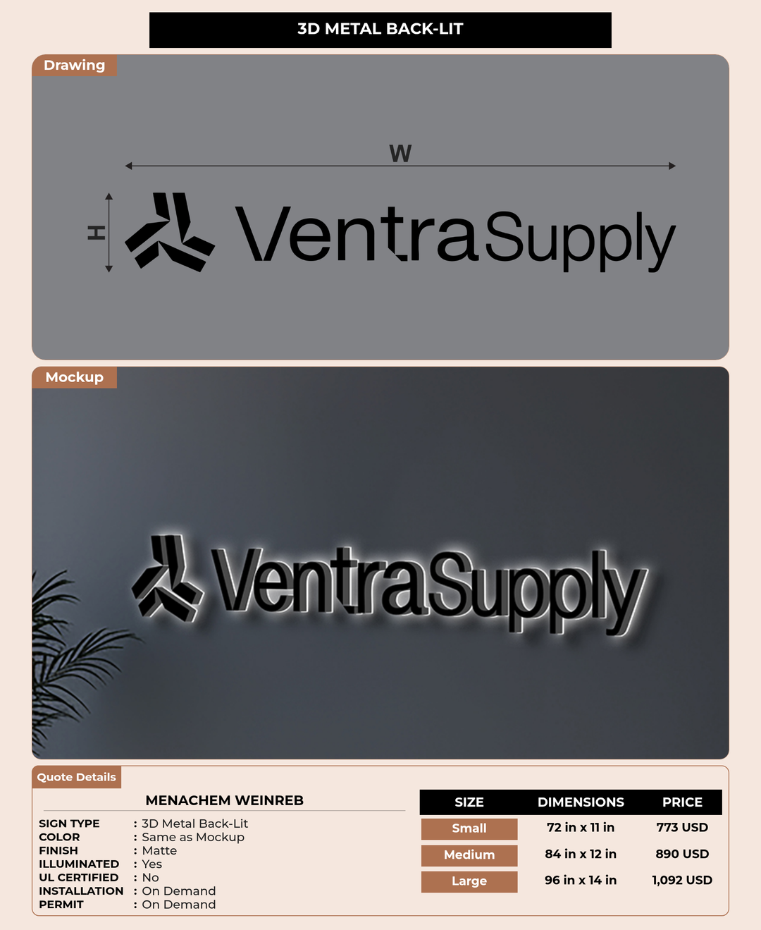 CUSTOM MOCKUP SIGN FOR Menachem Weinreb