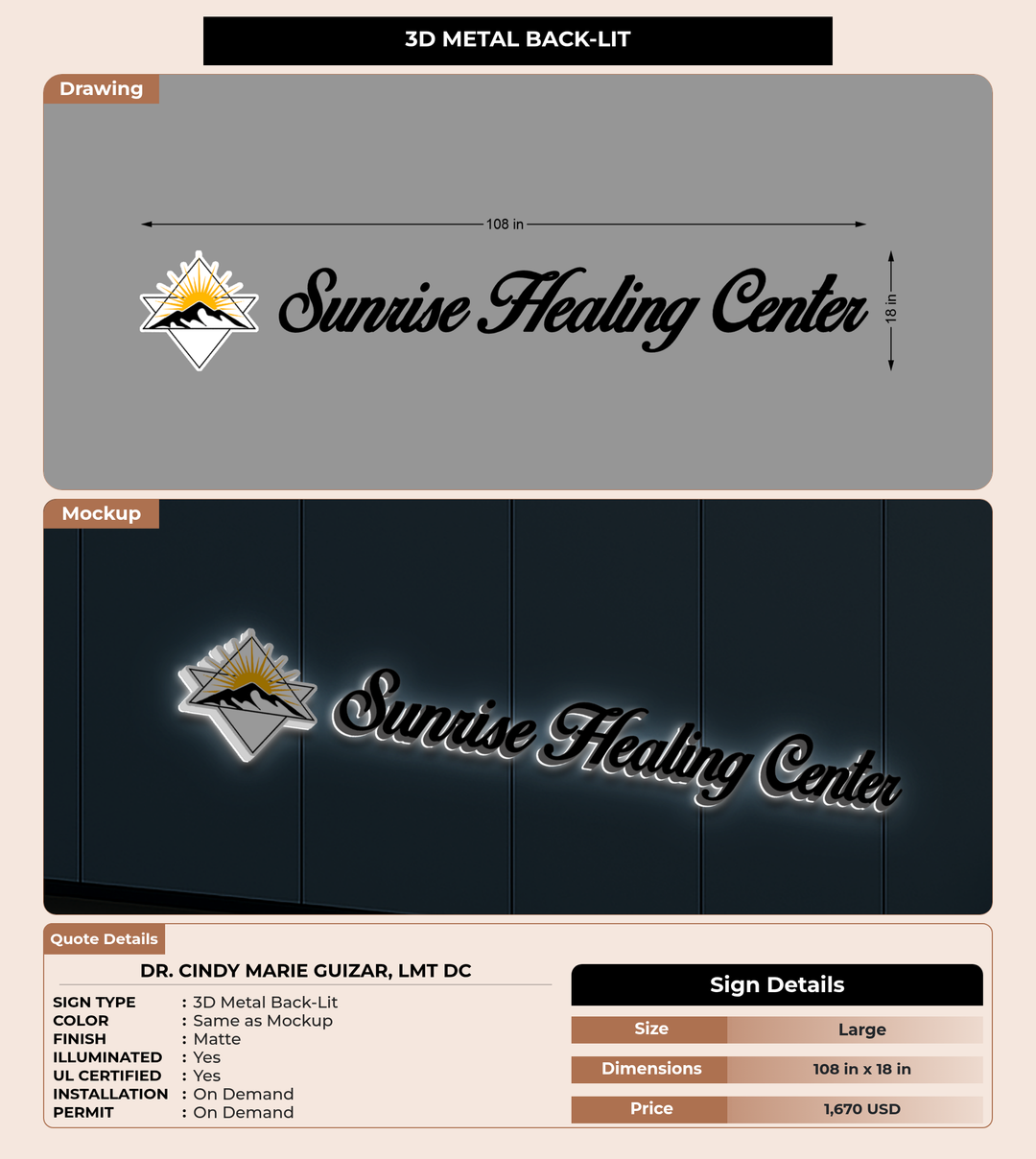 CUSTOM MOCKUP SIGN FOR Dr. Cindy Marie Guizar, LMT DC