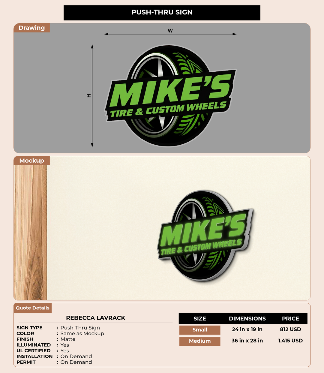 CUSTOM MOCKUP SIGN FOR Rebecca Lavrack