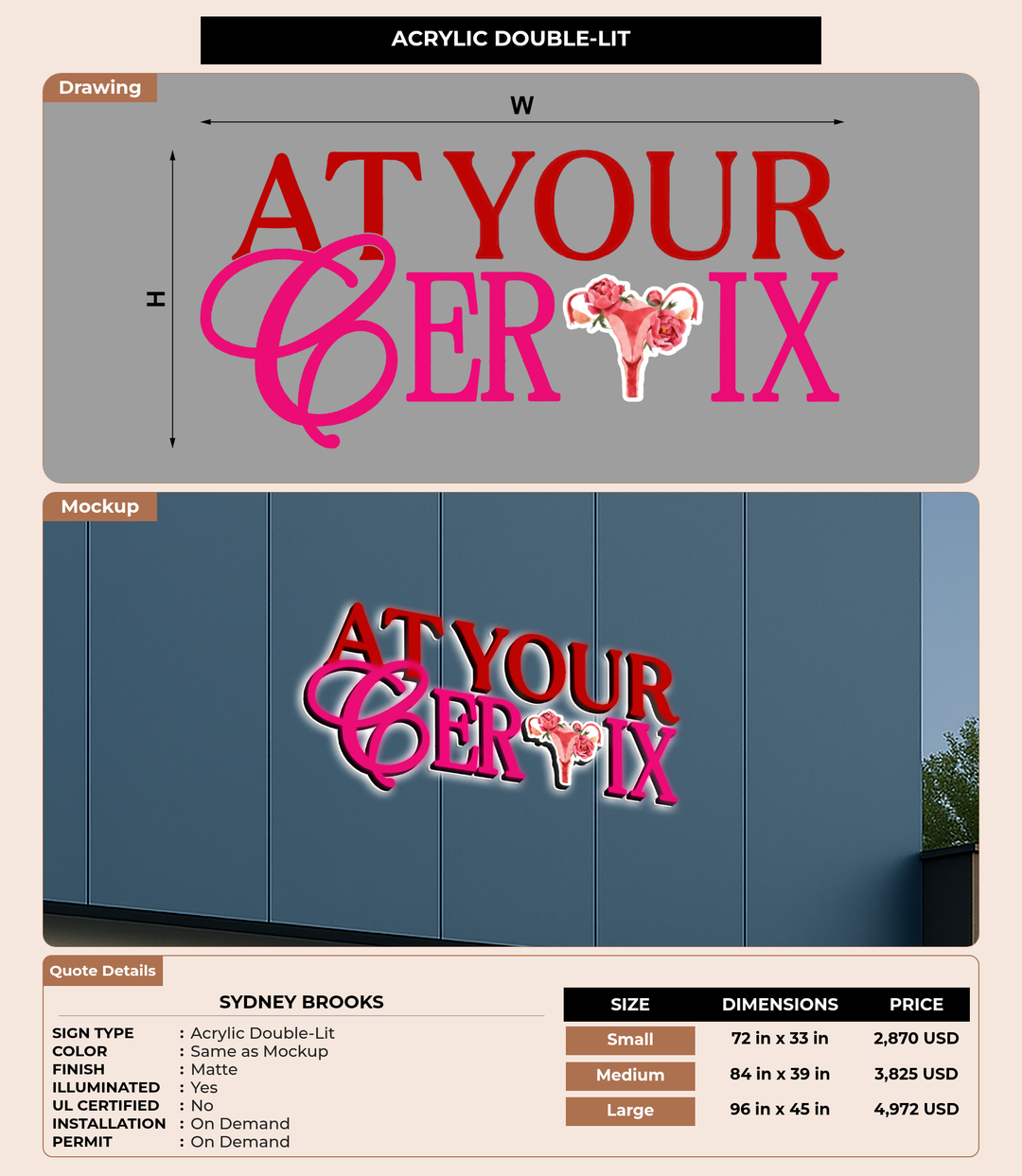 CUSTOM MOCKUP SIGN FOR Sydney Brooks
