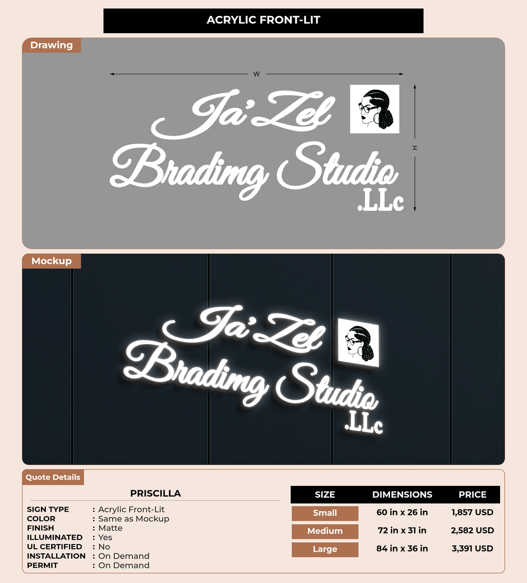 CUSTOM MOCKUP SIGN FOR Priscilla