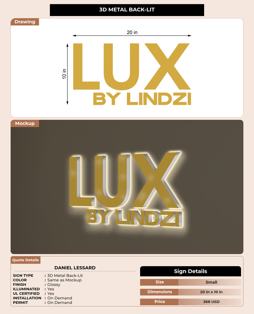 CUSTOM MOCKUP SIGN FOR Daniel Lessard