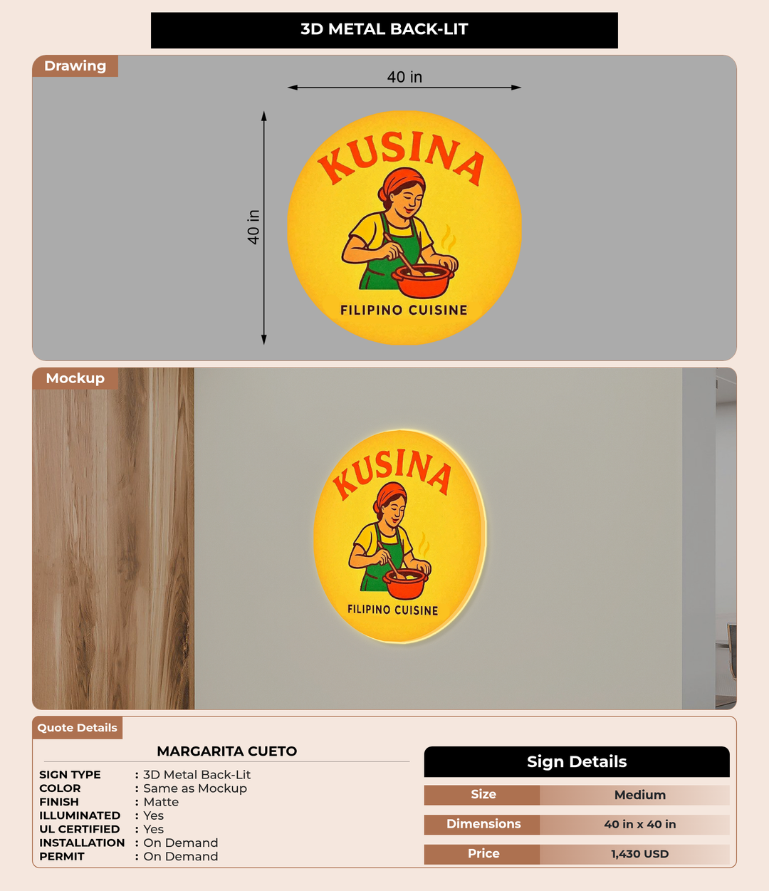 CUSTOM MOCKUP SIGN FOR Margarita Cueto