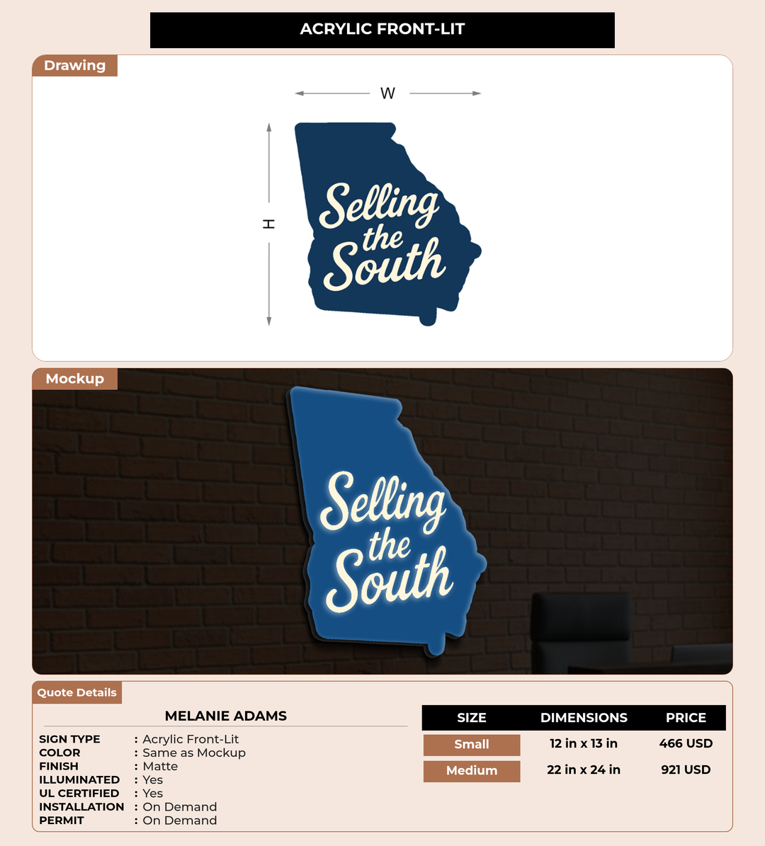 CUSTOM MOCKUP SIGN FOR Melanie Adams