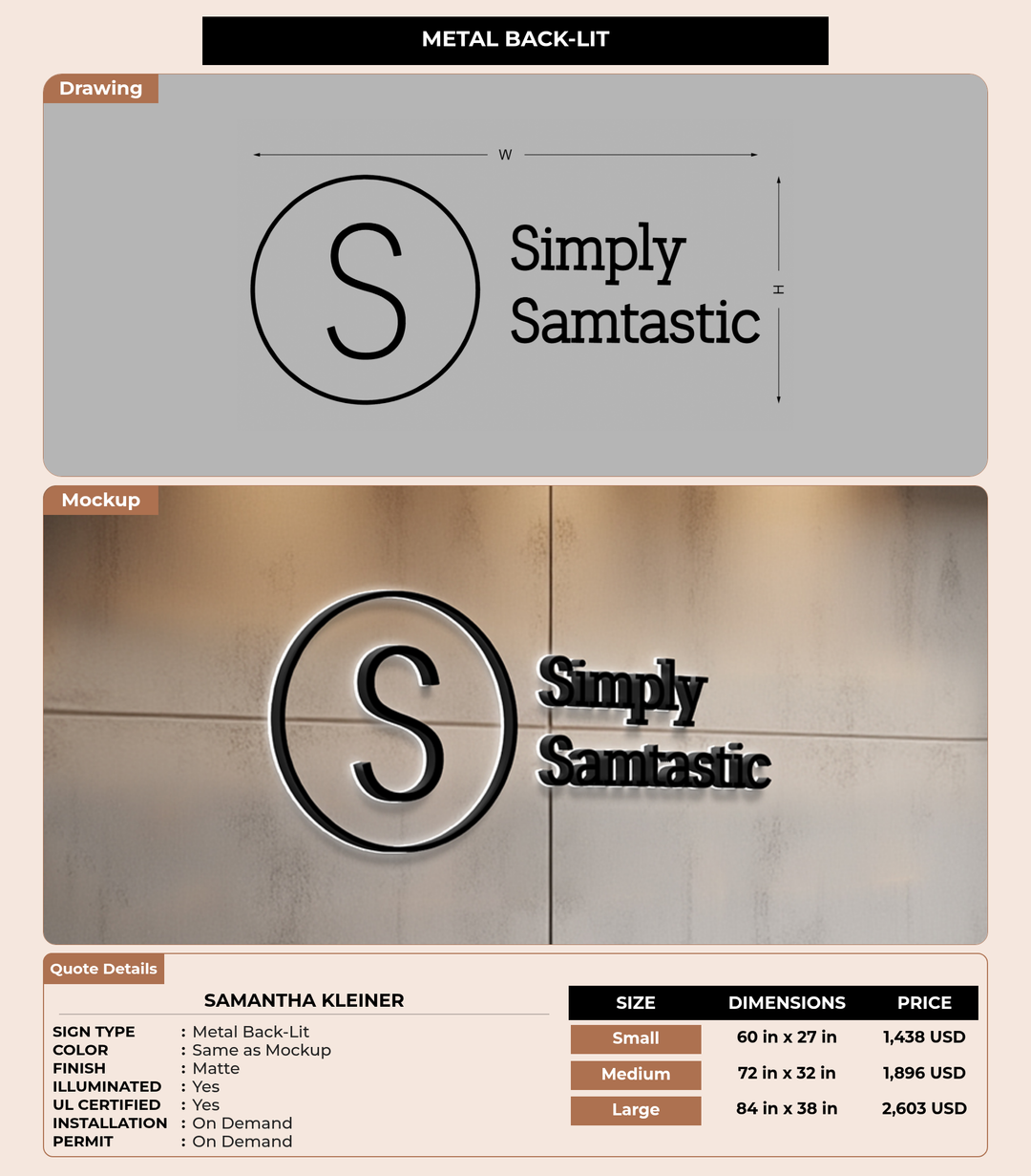 CUSTOM MOCKUP SIGN FOR Samantha Kleiner