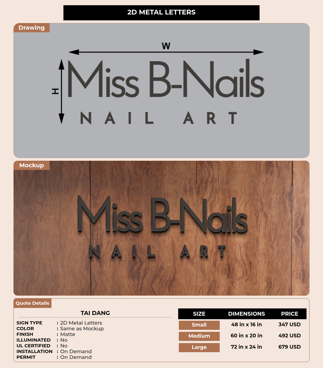 CUSTOM MOCKUP SIGN FOR Tai Dang