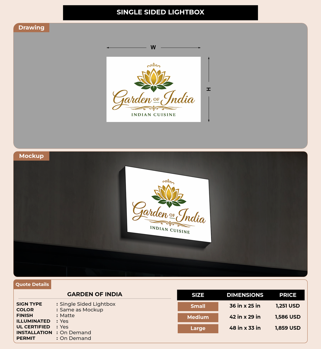 CUSTOM MOCKUP SIGN FOR Garden of India