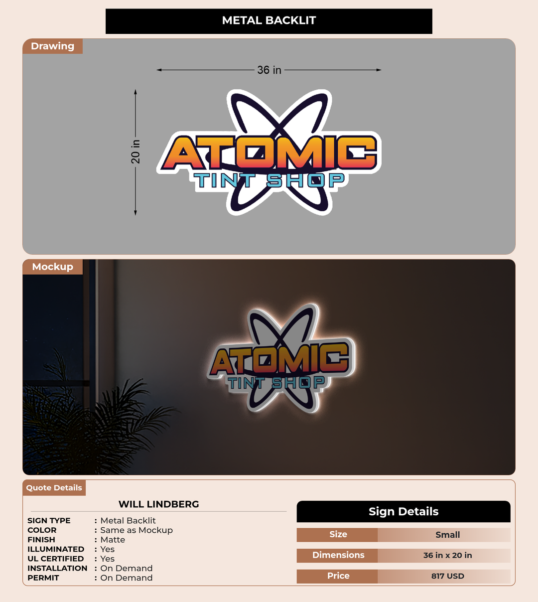 CUSTOM MOCKUP SIGN FOR WILL LINDBERG