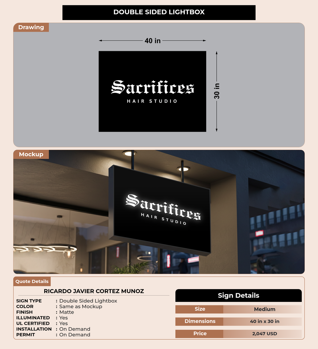 CUSTOM MOCKUP SIGN FOR Ricardo Javier Cortez Munoz