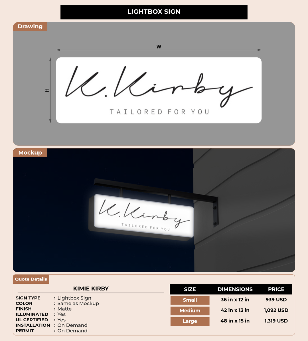 CUSTOM MOCKUP SIGN FOR Kimie Kirby