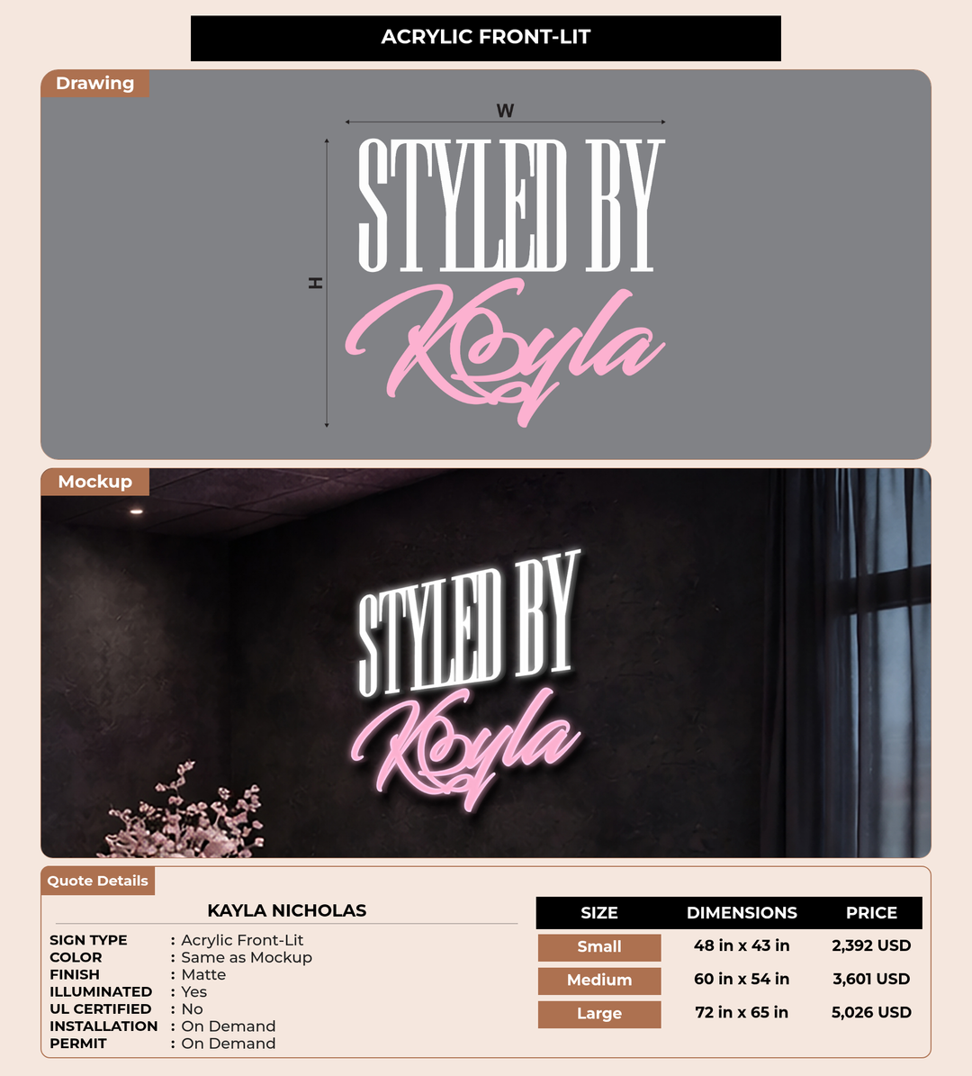 CUSTOM MOCKUP SIGN FOR Kayla Nicholas