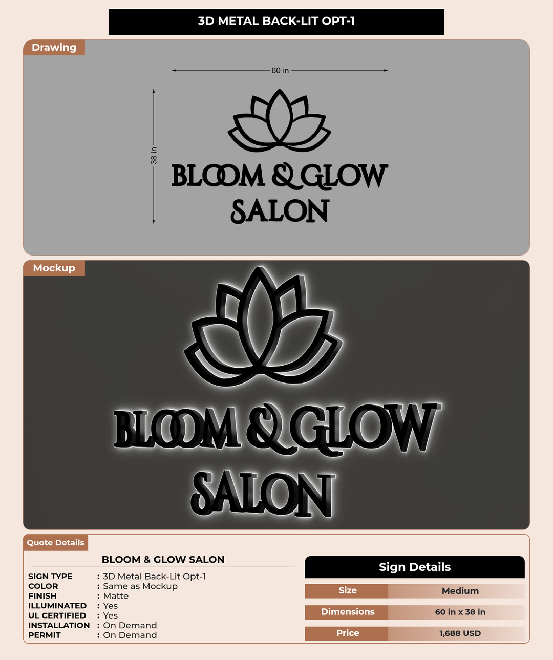 CUSTOM MOCKUP SIGN FOR Bloom & Glow Salon