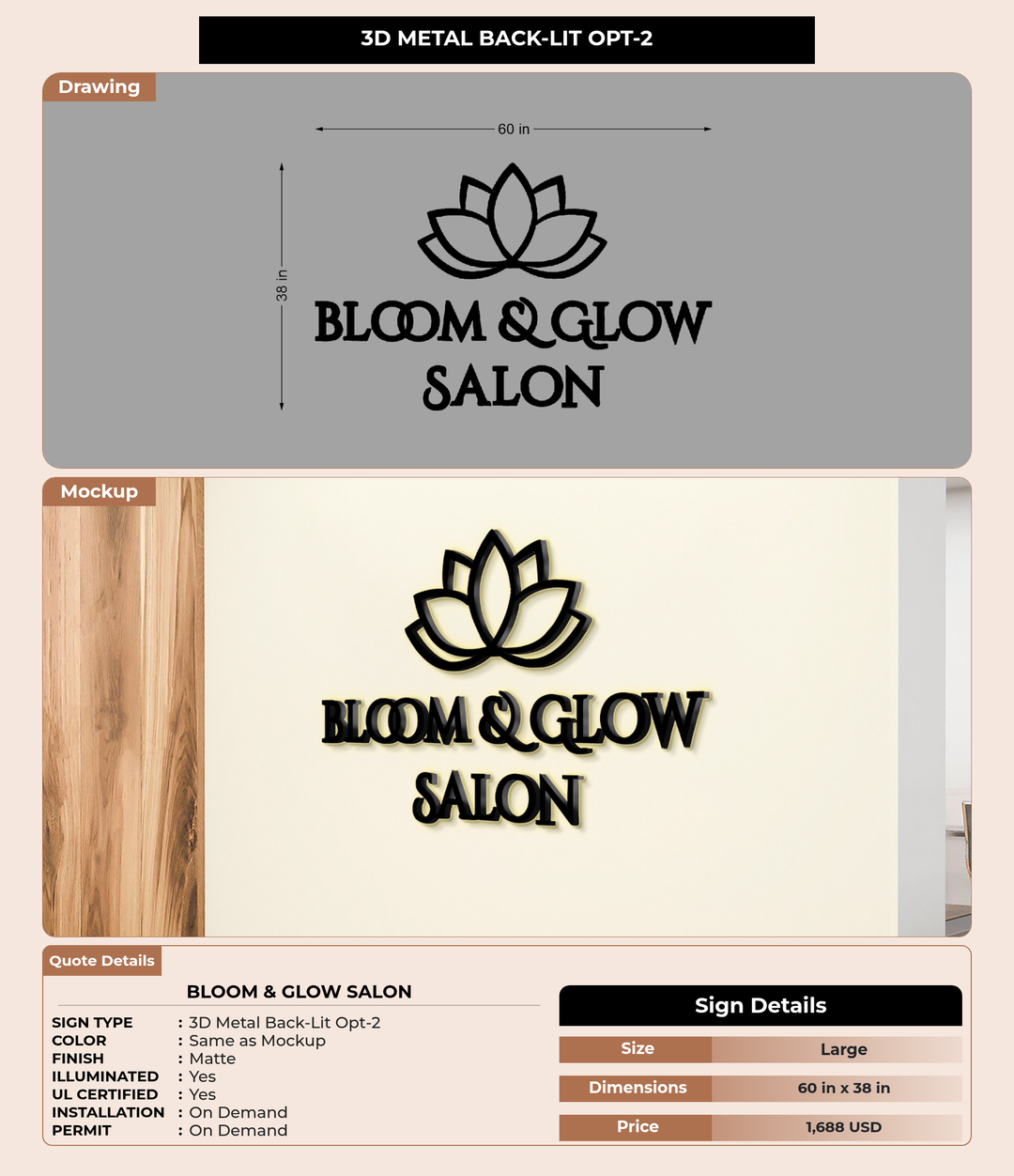 CUSTOM MOCKUP SIGN FOR Bloom & Glow Salon
