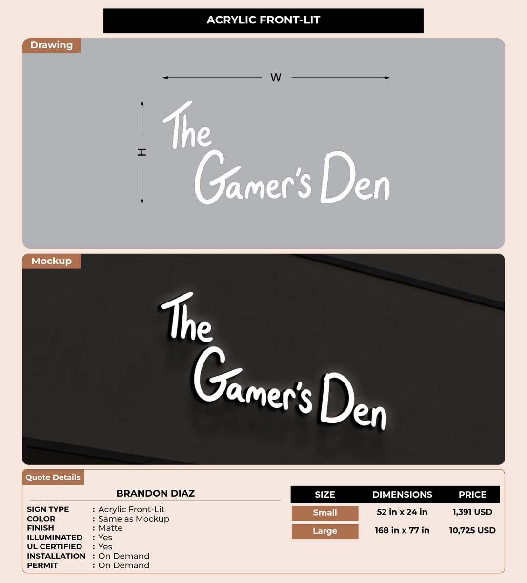 CUSTOM MOCKUP SIGN FOR Brandon Diaz