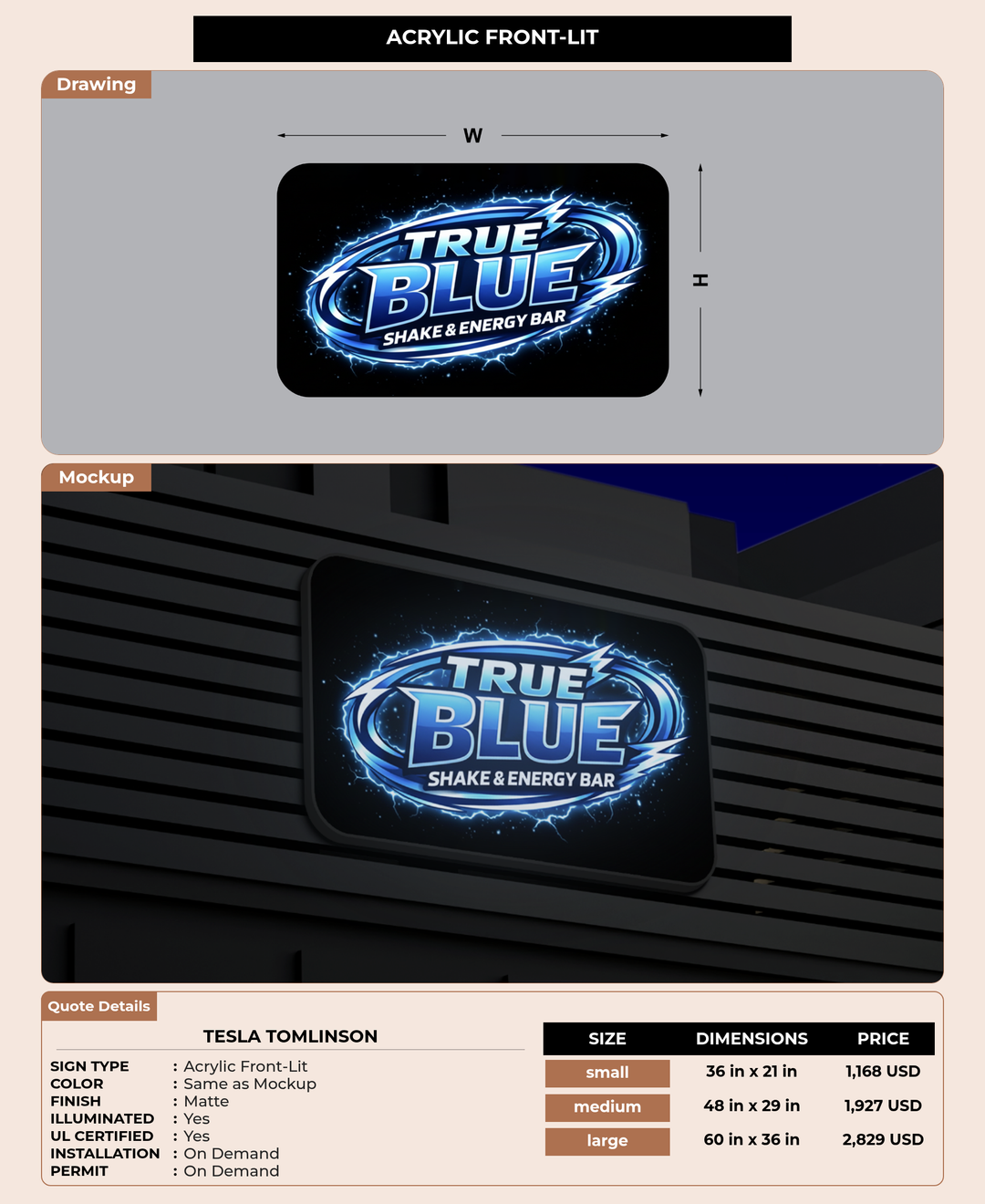 CUSTOM MOCKUP SIGN FOR Tesla Tomlinson