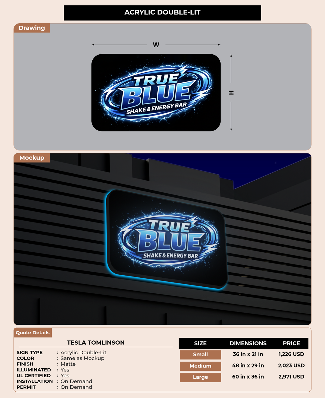 CUSTOM MOCKUP SIGN FOR Tesla Tomlinson