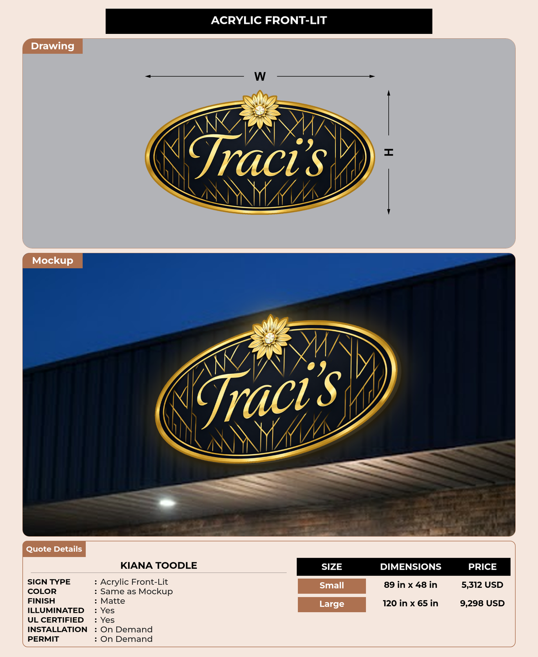 CUSTOM MOCKUP SIGN FOR Kiana Toodle