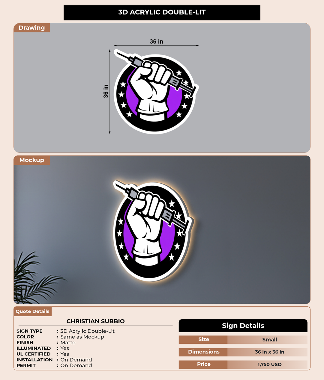 CUSTOM MOCKUP SIGN FOR Christian Subbio