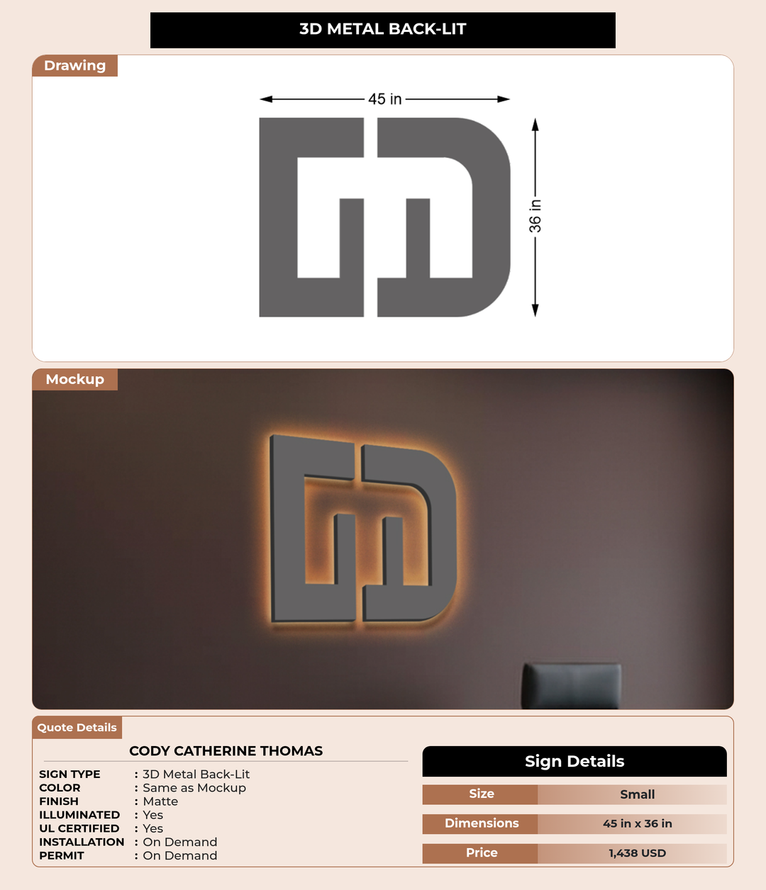 CUSTOM MOCKUP SIGN FOR Cody Catherine Thomas