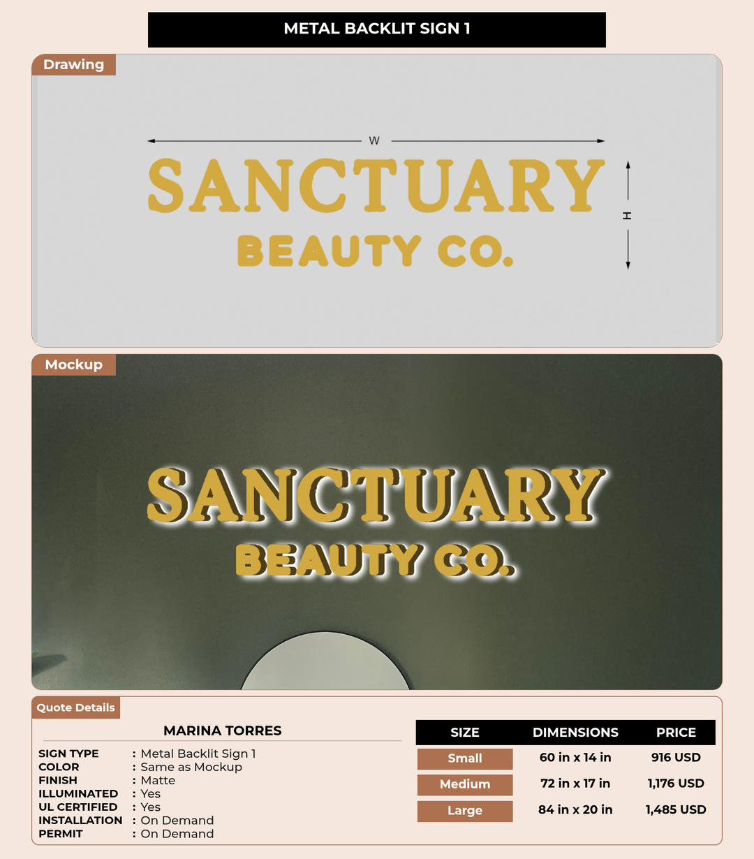 CUSTOM MOCKUP SIGN FOR Marina torres