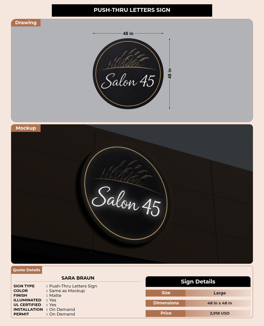 CUSTOM MOCKUP SIGN FOR Sara Braun