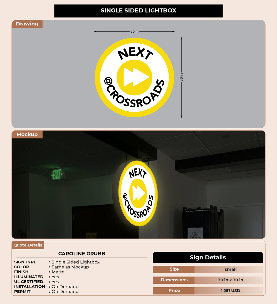 CUSTOM MOCKUP SIGN FOR Caroline Grubb