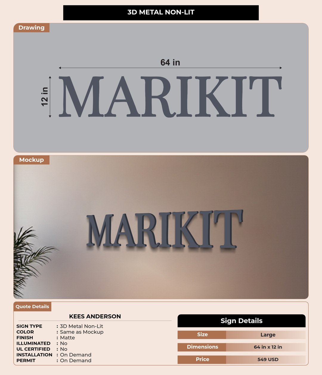 CUSTOM MOCKUP SIGN FOR Kees Anderson
