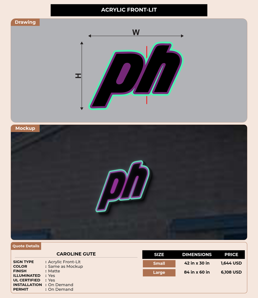 CUSTOM MOCKUP SIGN FOR Caroline Gute