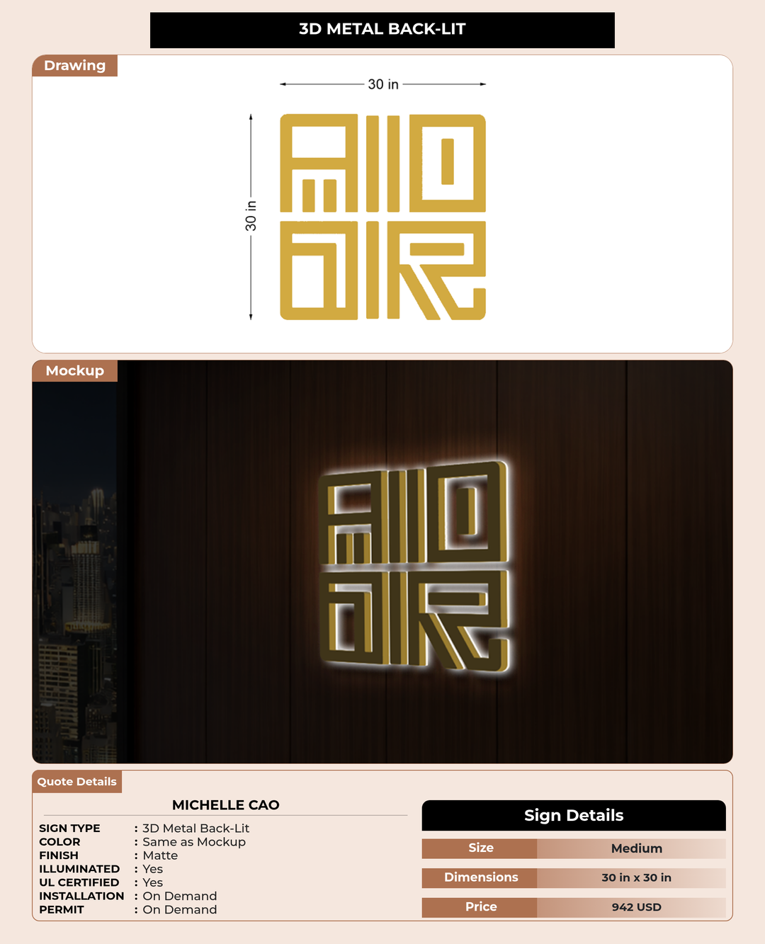 CUSTOM MOCKUP SIGN FOR Michelle Cao
