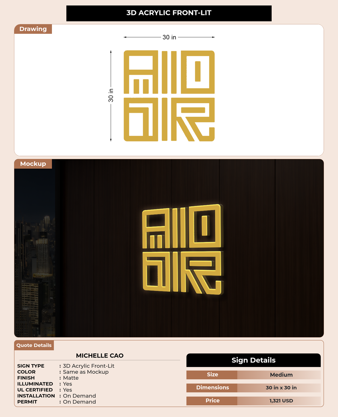 CUSTOM MOCKUP SIGN FOR Michelle Cao