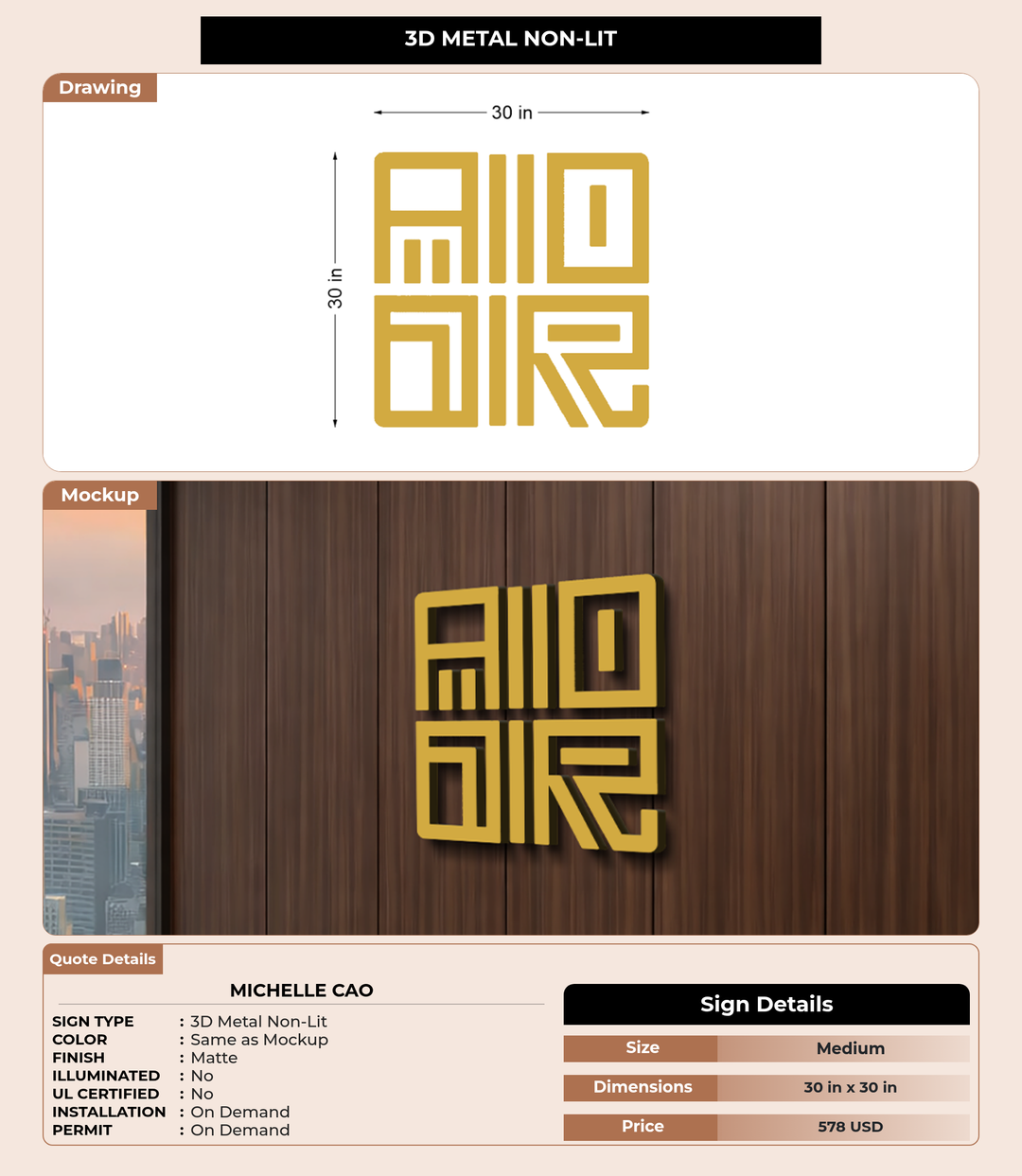 CUSTOM MOCKUP SIGN FOR Michelle Cao