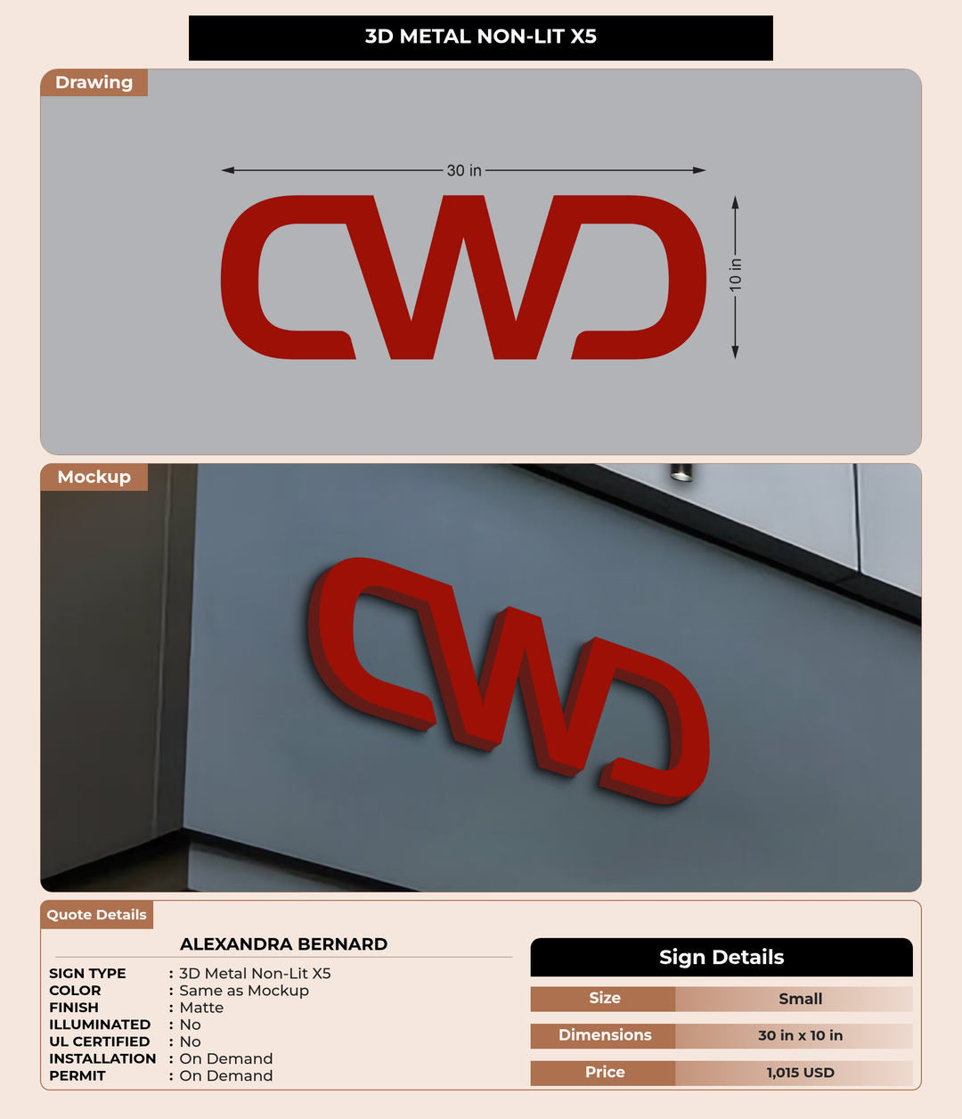 CUSTOM MOCKUP SIGN FOR Alexandra Bernard