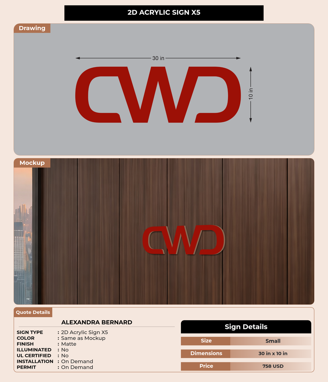 CUSTOM MOCKUP SIGN FOR Alexandra Bernard