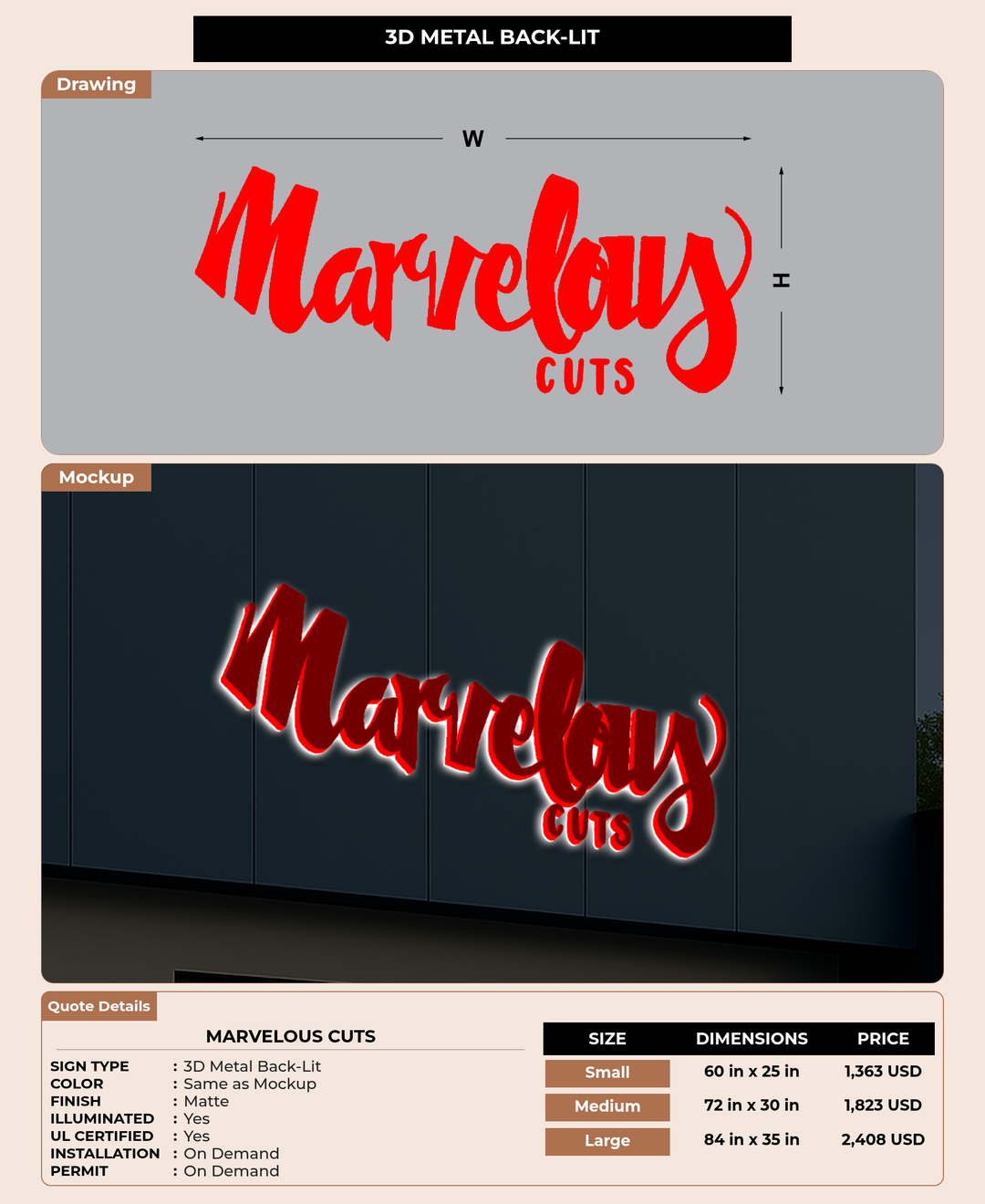 CUSTOM MOCKUP SIGN FOR Marvelous Cuts
