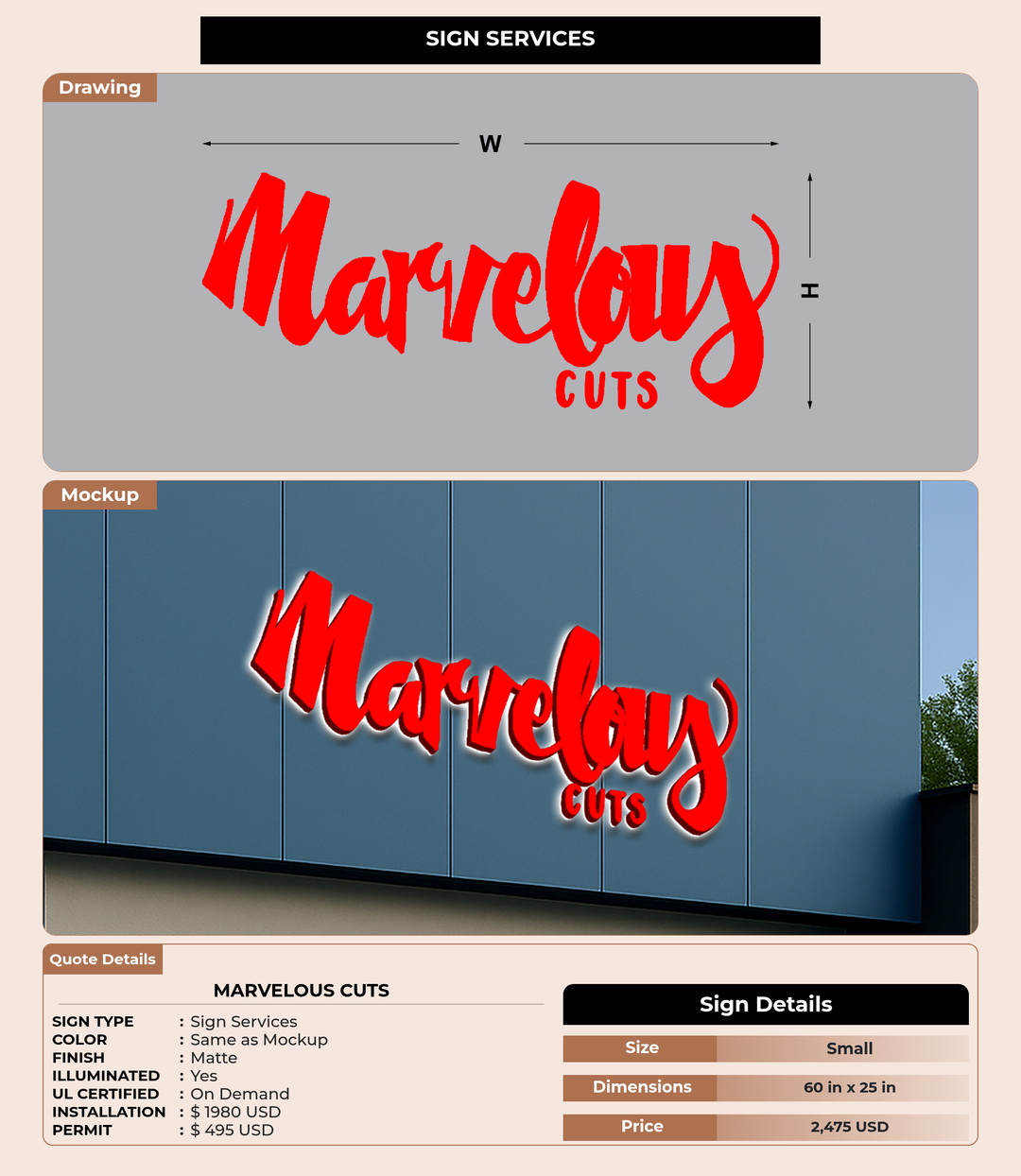 CUSTOM MOCKUP SIGN FOR Marvelous Cuts