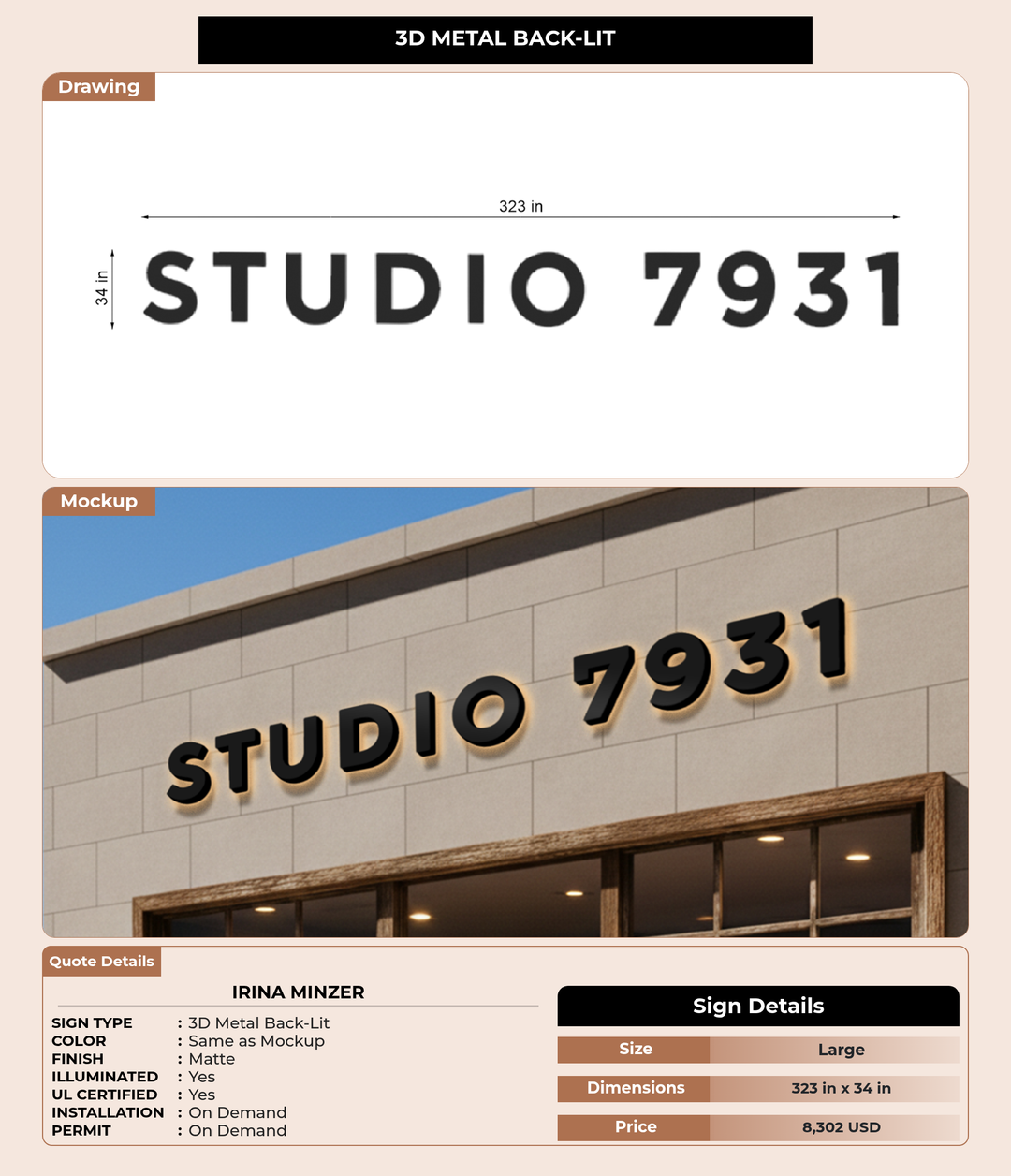 CUSTOM MOCKUP SIGN FOR Irina Minzer