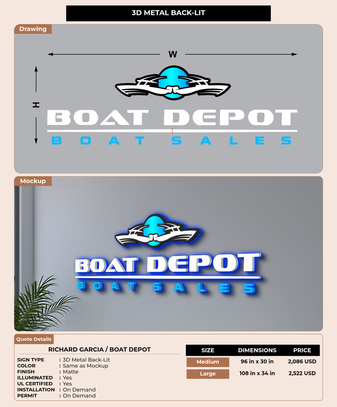 CUSTOM MOCKUP SIGN FOR RICHARD GARCIA / BOAT DEPOT